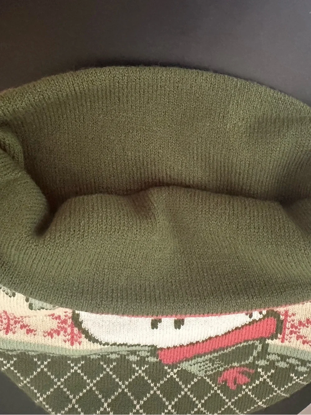 Peanuts /Snoopy Olive Green Knit Hat with Pom Pom with Pink details winter